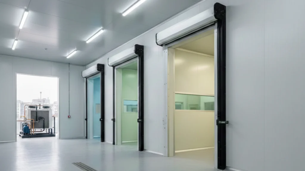 Multi-chamber cold storage construction in India showing insulated chambers, doors and refrigeration layout